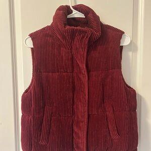 7 For All Mankind Corduroy Puffer Vest in Deep Red